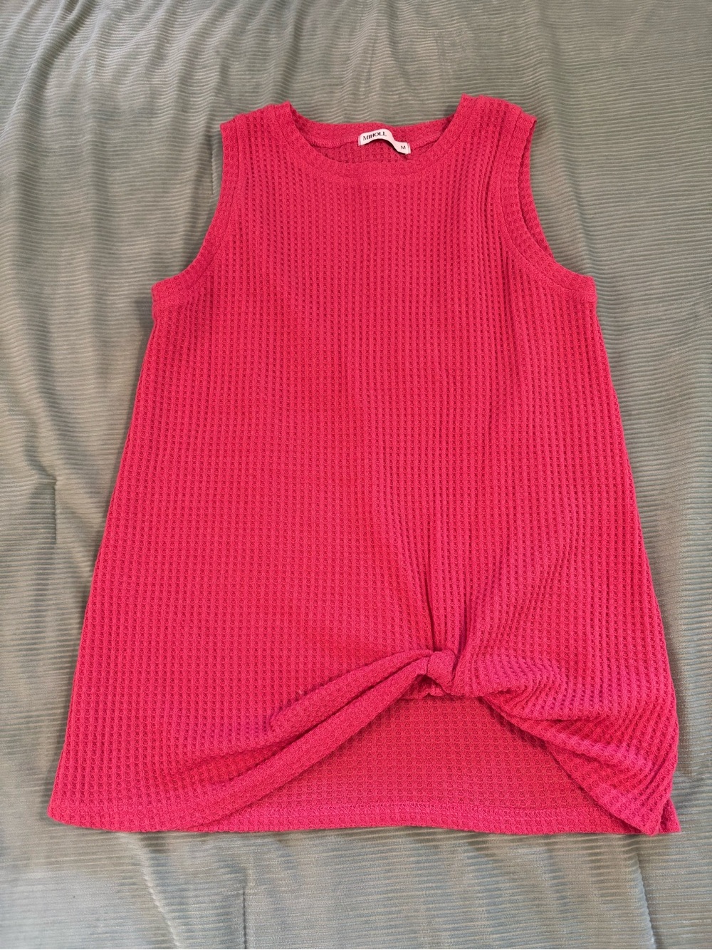 Reddish Pink Waffle Knit Twist-Front Tank